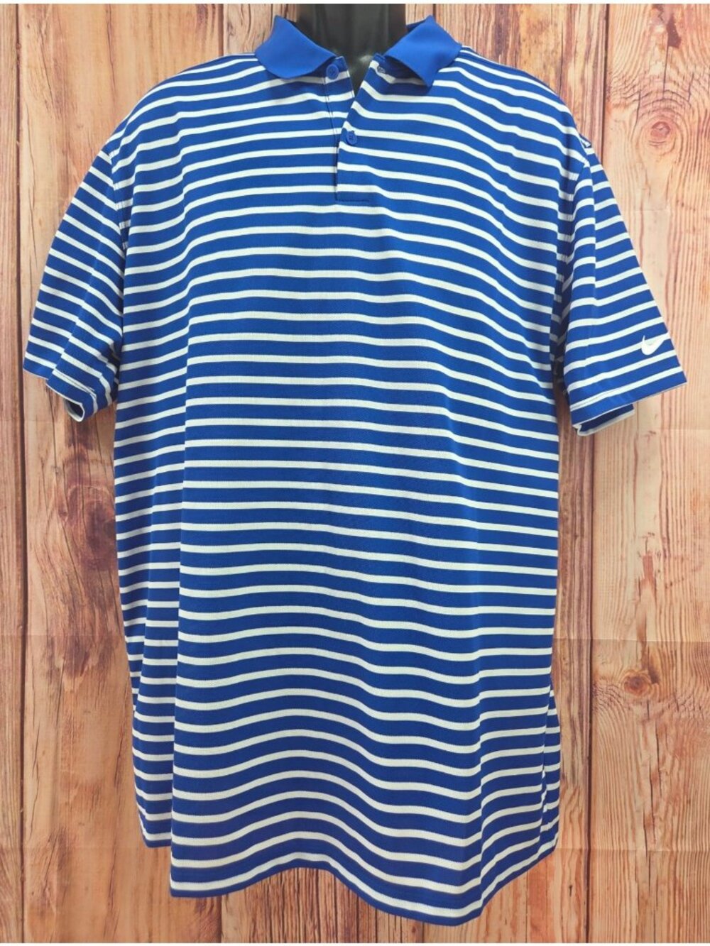 Nike Dri-Fit Blue & White Striped Polo Medium Sigma Young Life